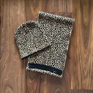 Athleta Leopard Scarf and Beanie Hat Set One Size